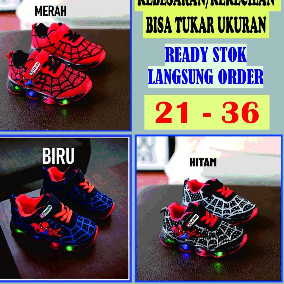 Spesial Sepatu Led Spiderman Anak Laki-Laki Sneakers Sneaker Spider Laba-Laba Lampu Nyala Size Ukura