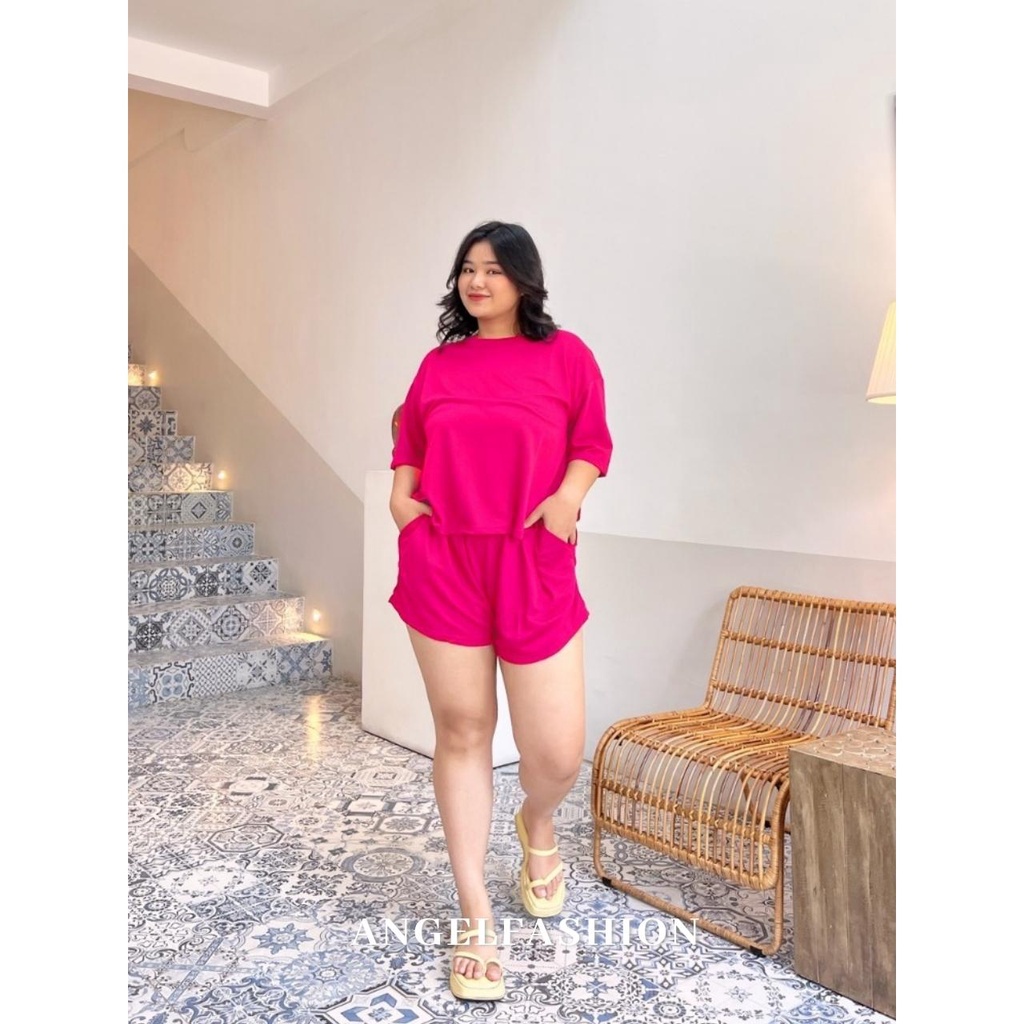 Set Crop Top Jumbo Polos Wanita Setelan Crop Bsize Set Crop Bahan Babyterry