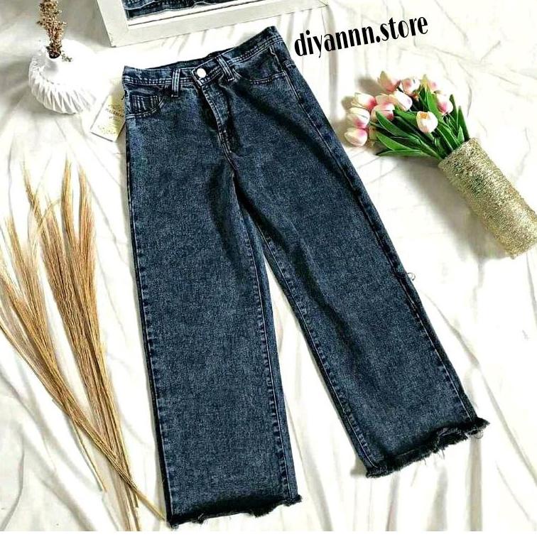 LANGSUNG ATC CELANA JEANS KULOT WANITA RAWIS SNOW BLACK CELANA JINS DENIM HIGH WAIST ACID MURAH CEWE