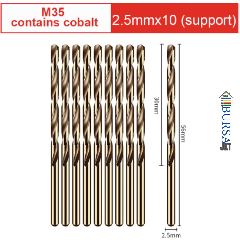 MATA BOR HSS COBALT BESI M35 GOLD MELUBANGI BESI STAINLESS STEEL 2.5 MM