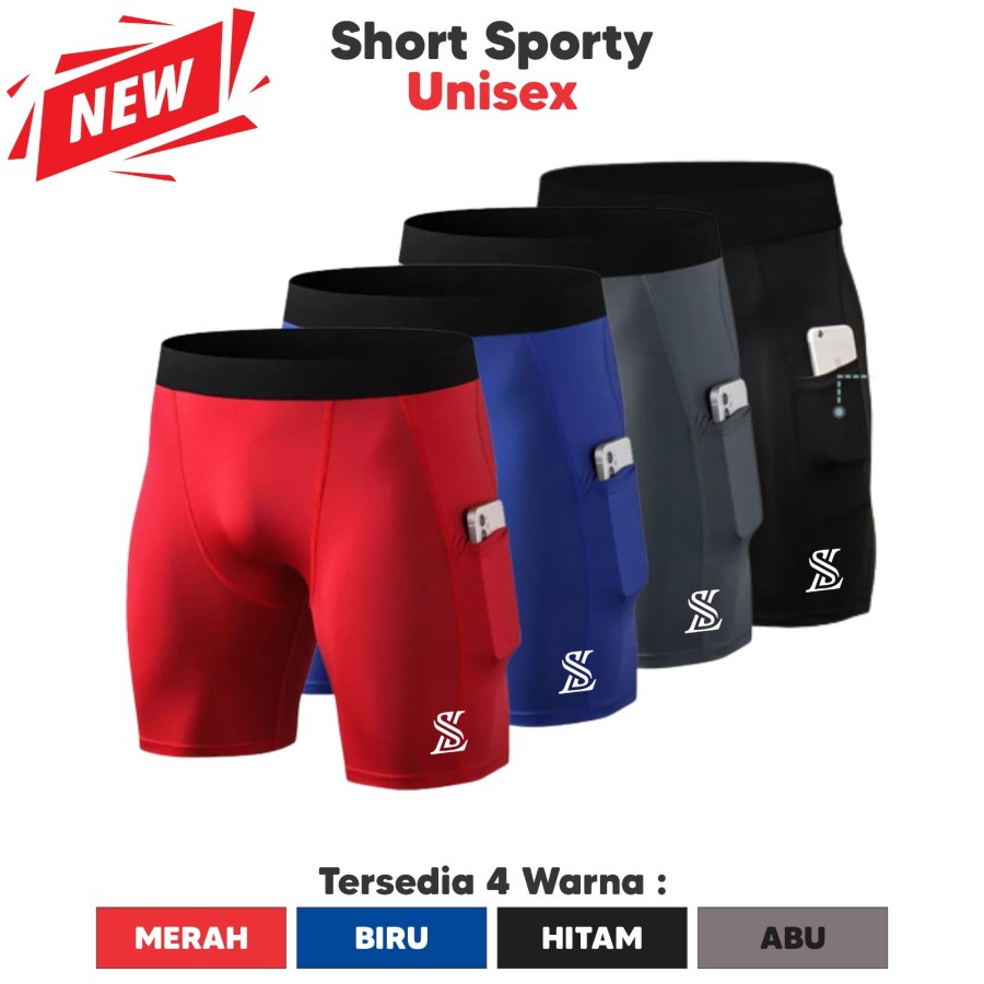Celana Pendek Compression fitnes gym running legging short Pocket saku Sepedah Lari Bawahan olaharaga