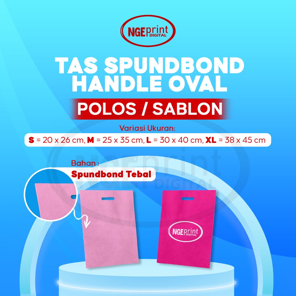 

Tas Spunbon Oval [FREE DESIGN] / Goodiebag Spunbon Oval / Tas Spunbon Oval 20 X 26 / Goodiebag Spunbon Oval 25 X 35 / Tas Spunbon Oval 30 X 40 / Tas Spunbon Murah