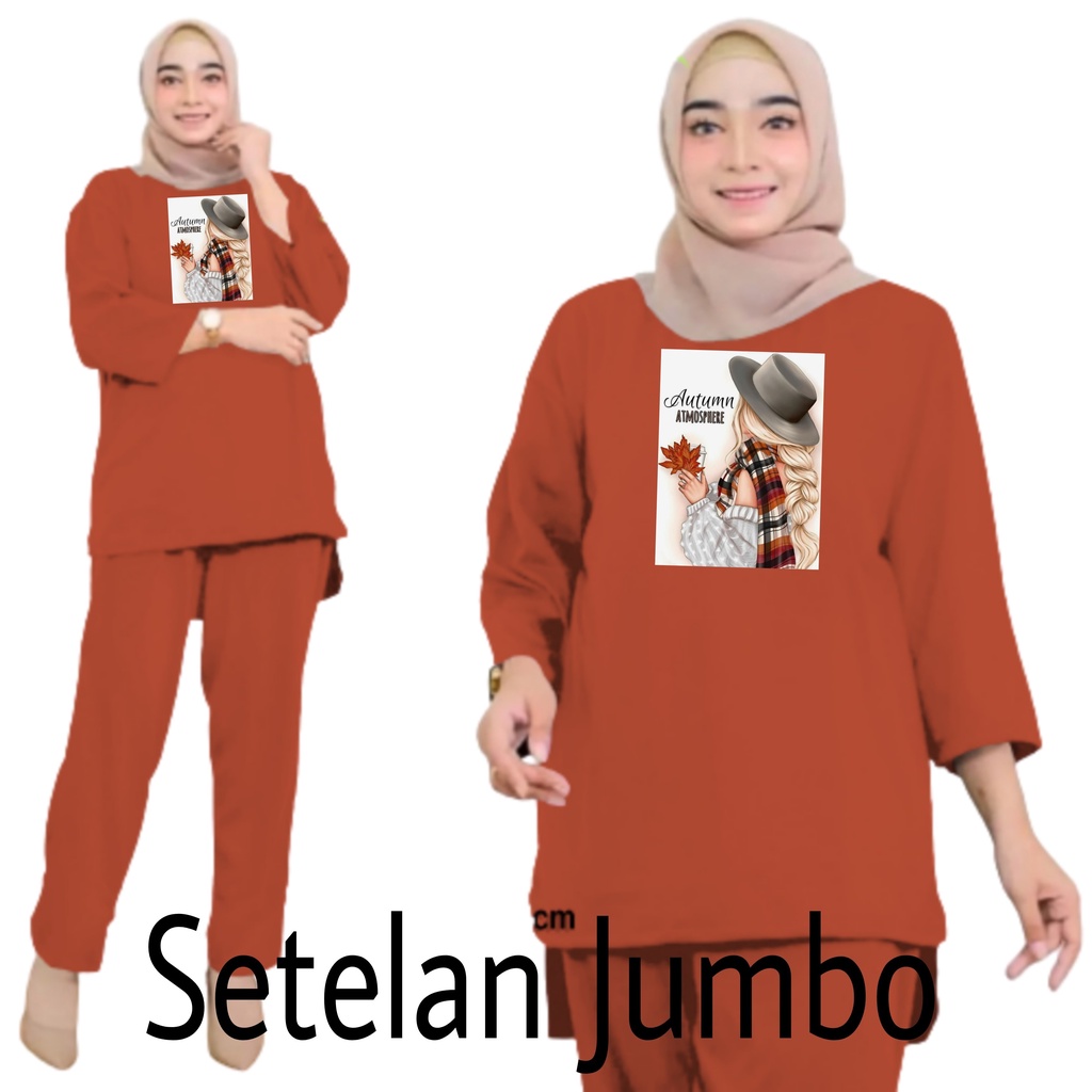 Setelan Kaos Wanita Dewasa Oversize Ld 130 cm Terbaru 2023 Viral Gambar DTF Bahan Kaos Babyterry Tangan 3/4 dan Celana Panjang One Set Wanita Dewasa Jumbo Kekinian Atasan Baju Wanita Dewasa Big Size Stelan Baju Wanita Santai Autumn Atmosphere