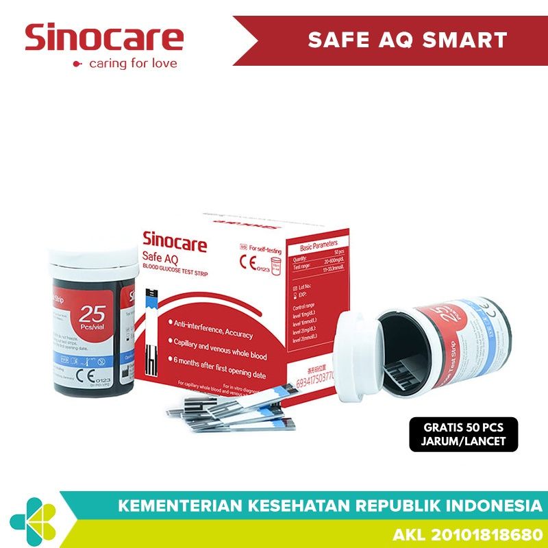 Sinocare Safe AQ Smart Strip Uji Gula Darah (isi 50 Strip)