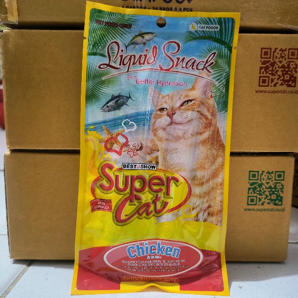 ( 12 PCS ) Snack Kucing Supercat Liquid 60G Isi 4 pcs Camilan Cair All Variant Rasa Super Cat