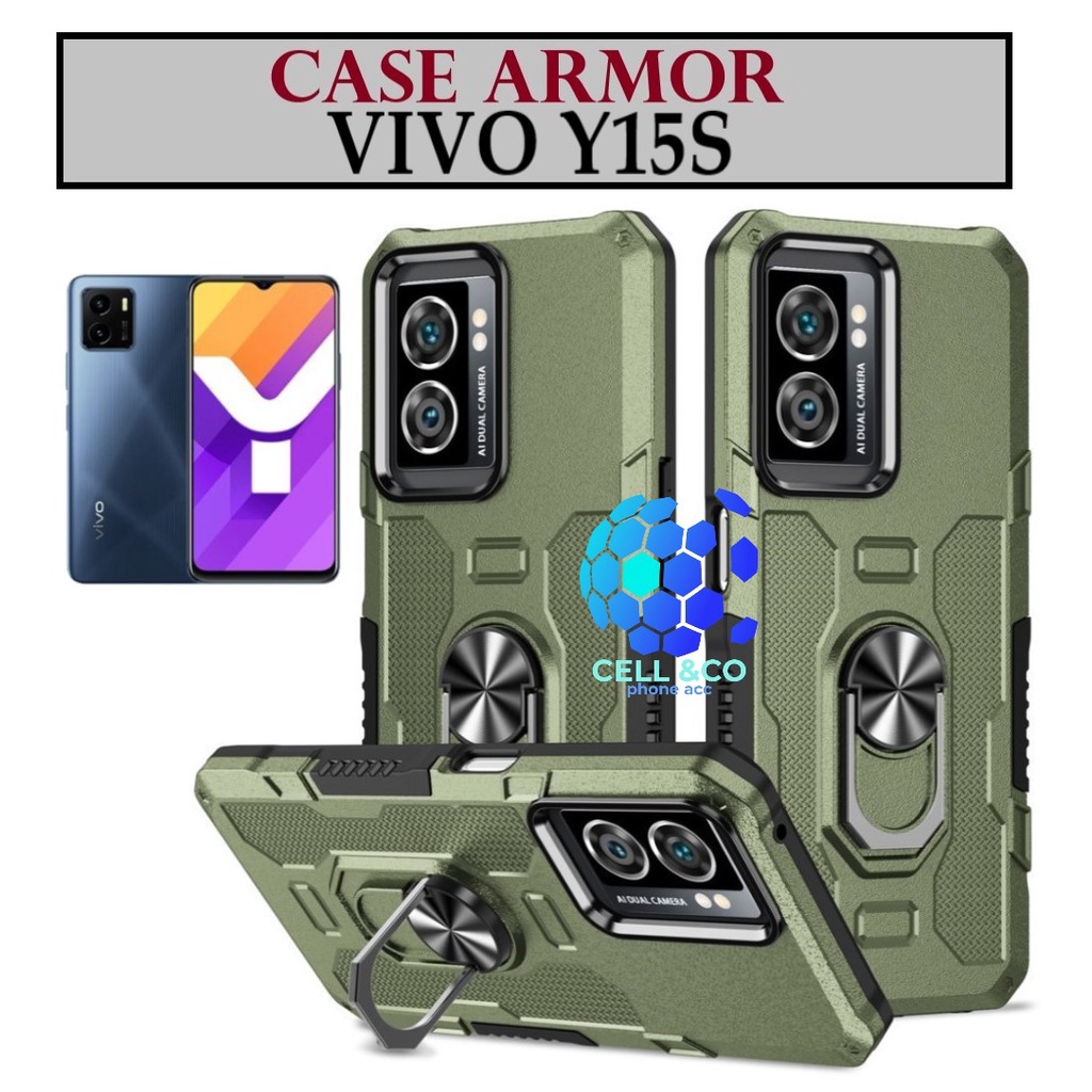 Case Armor VIVO Y15S Iring Cincin Magnetic Kesing Hp Protect kamera Premium Hard Case Standing Robot Pelindung Kamera