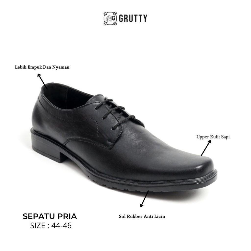 Sepatu Pria Formal Pantofel Formal PDH Kerja model tali Khusus Ukuran Besar Big Size  Grutty DC016 Hitam