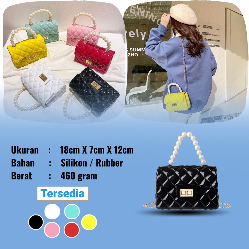 Satu7an T213 Tas Jelly Mini Glossy Mutiara Rantai Tas Wanita Tas Fashion Style Korea Silikon Rubber