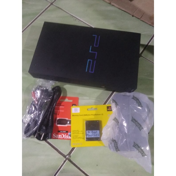 ps2 fat tebel + flashdisk 32GB full game + 1 stick new + av - ac tinggal main