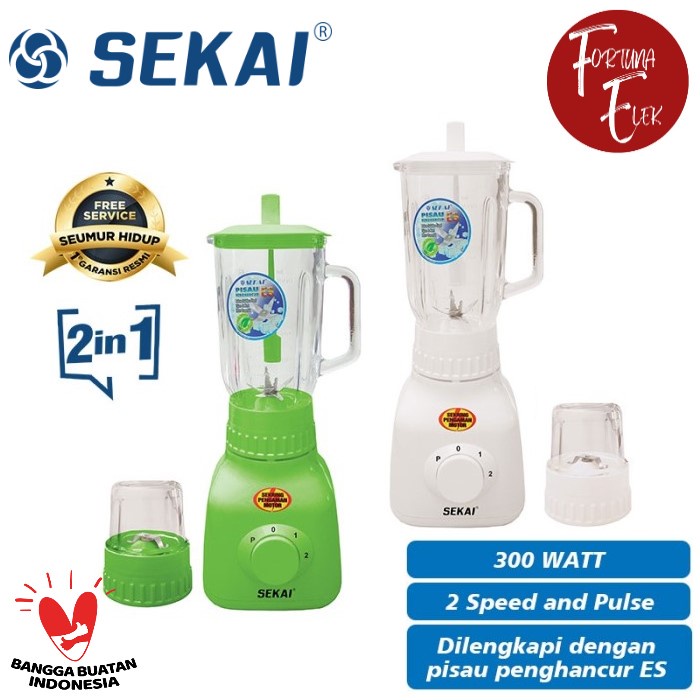 SEKAI Blender Gelas Plastik 2 In 1 BL 751 GL Juicer + Pelumat Kering