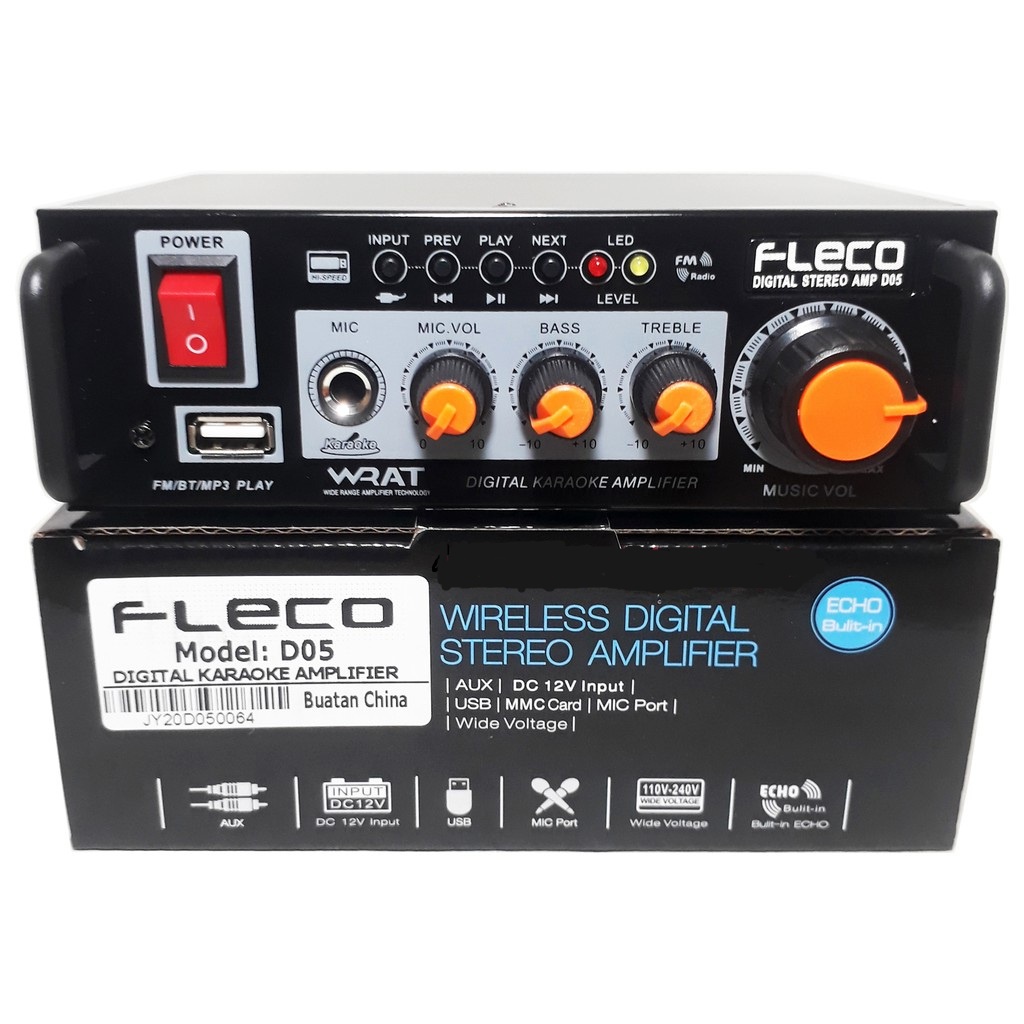 BISA COD Power Amplifier Fleco D05 / D5 original - Ampli Karaoke Mini Digital Stereo Ac dan Dc Radio/Usb/SD