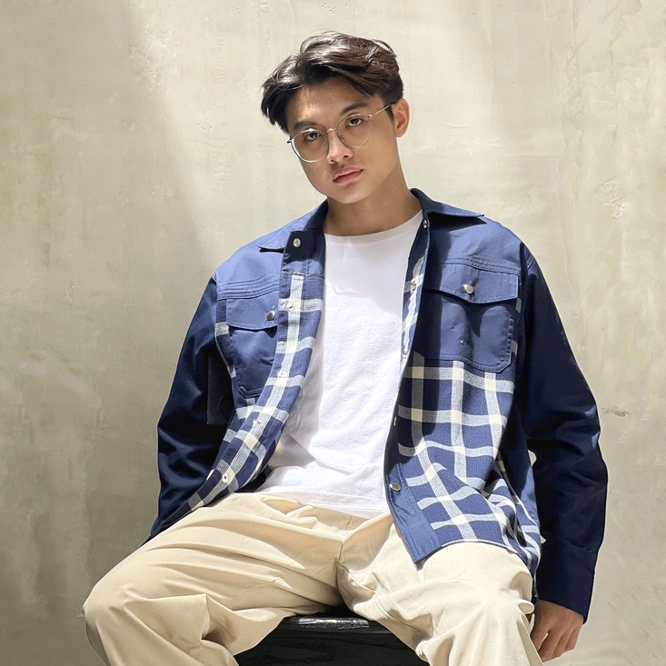 Hansi | Gaeul Plaid Jacket – Navy White | Jaket Oversized Style Pria Kotak Kotak | Outer Cowo Premiu