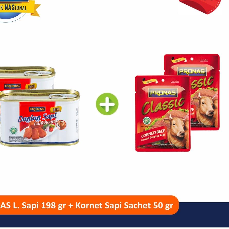 

♚ PRONAS Paket Exclusive Beef Luncheon 198g & Kornet Sapi Ori 50g bundling 4pcs ✱