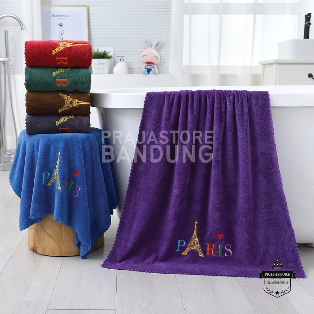 Handuk Mandi Bulu Bordir Paris 70cmx140cm Microfiber Lembut Jumbo Tebal Anduk Dewasa Import Menyerap Air Premium Murah Anduk Guci Embos Import Lebar Halus Pria Wanita Yg Nyerap Dan Serap Ukuran Besar Ukran XXL Hanuk Motif Haduk Impor Cowok Cewek