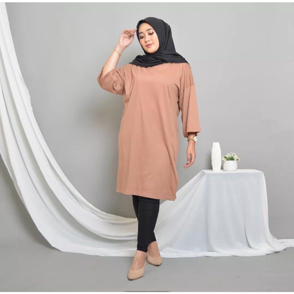 Tunik Basic Oversize Polos Midi Dress Jumbo