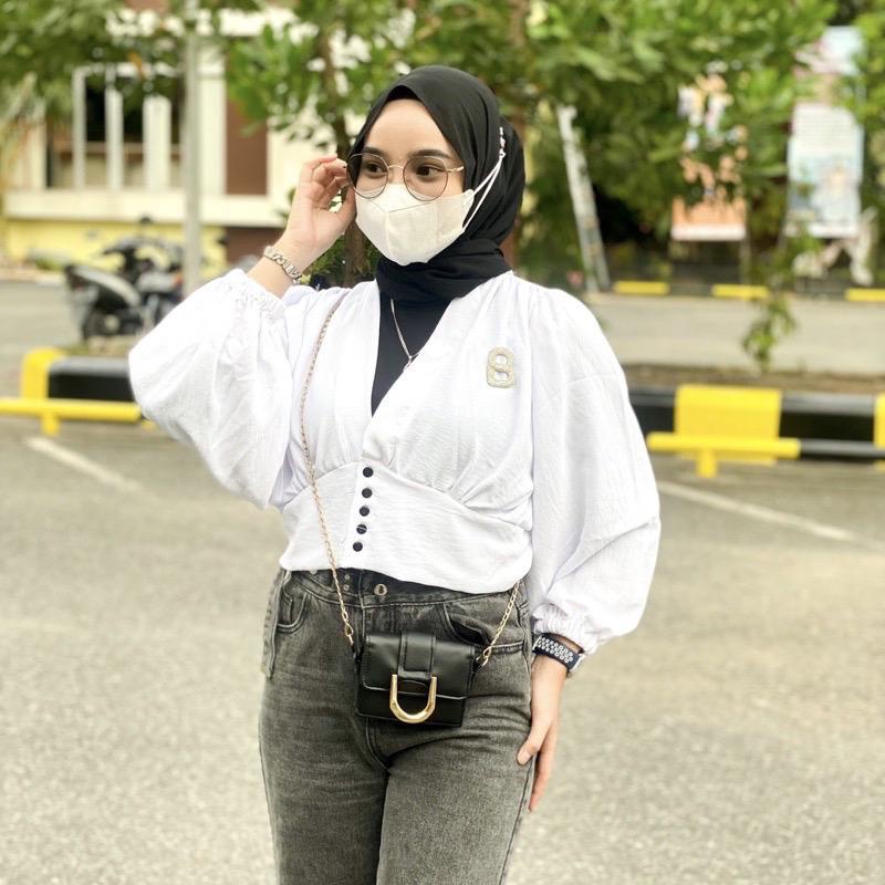 CROP OUTER BAHAN AIRFLOW MAURIN TOP BLOUSE / BIANCA SEMI OUTER BESTSELLER