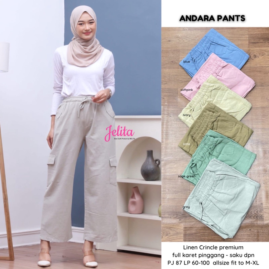 ANDARA / 5.7 / BAHAN LINEN CRINCLE PREMIUM / CELANA KULOT WANITA / FIT M-XL / MARITZA