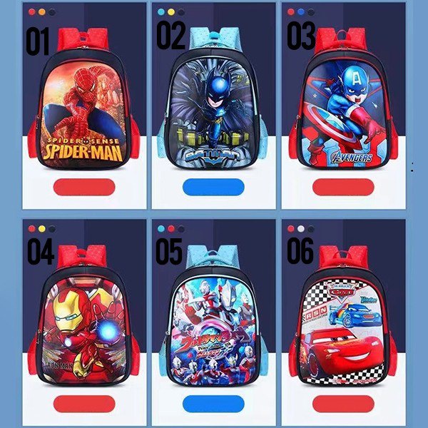 BARU LIN121 Tas Ransel Sekolah Anak / Tas Import Anak / Tas Sekolah Motif Spiderman Batman Ironman Avenger Ultraman Car-Your Affordable Quality!