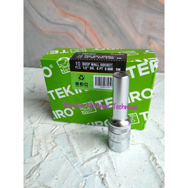 TEKIRO 1/2&quot; 8 MM Mata Kunci Sock Sok Panjang Deep Wall 8mm 6PT 12PT