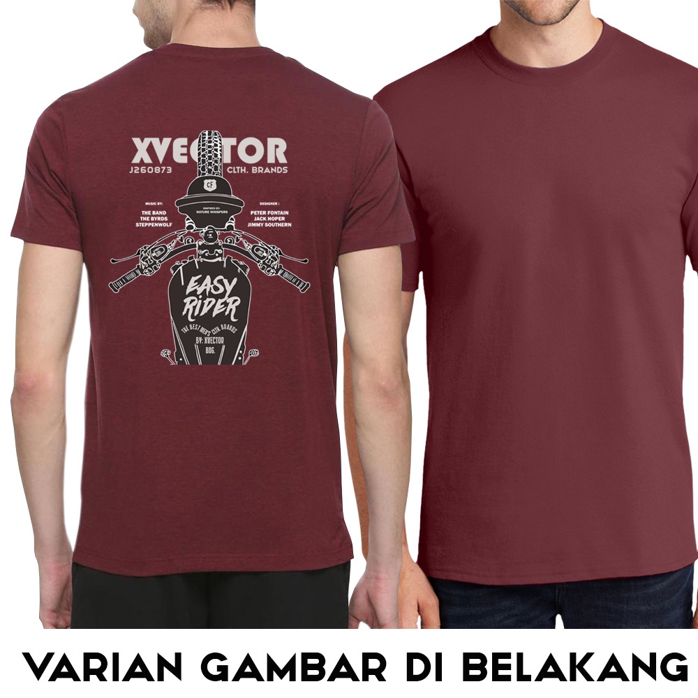 VALECTOR Kaos Pria Distro Katun Combed 30s Print Motor EASY RIDER Shirt Terbaru 2023 Hitam Abu Navy Marun Hijau