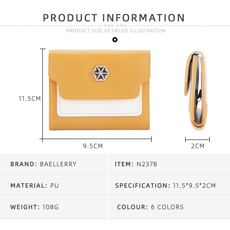 BAELLERRY N2378 Dompet Wanita Kecil Trifold Bahan Kulit PU Leather Premium WATCHKITE WKOS