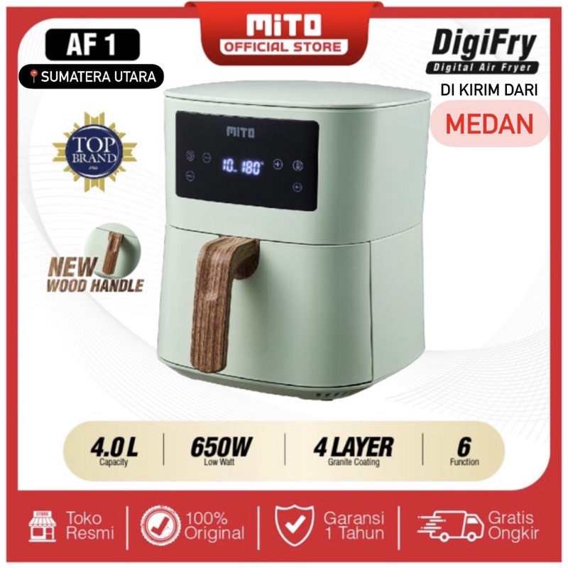 Jual MITO MEDAN - MITO Digital Air Fryer AF1 V2 4L NEW WOOD SERIES