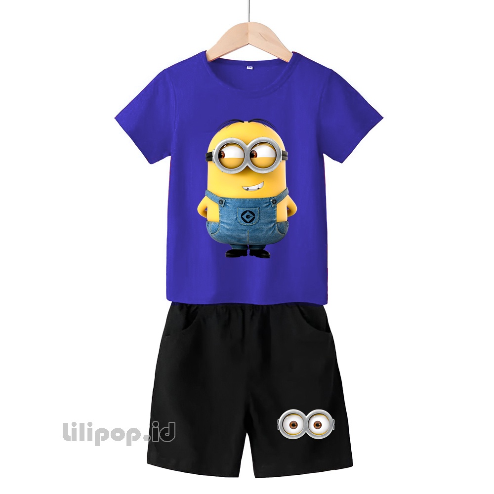 Baju Anak Stelan Kaos 3/4 Minion Cowok Cewek  Usia 1 - 4 Tahun Celana Pendek Harian