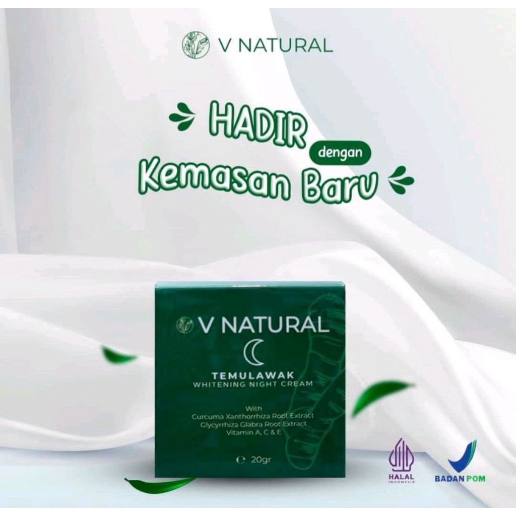 V NATURAL TEMULAWAK NIGHT CREAM / KRIM WAJAH WHITENING 20GRAM