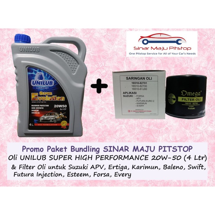 Paket Oli UNILUB SUPER 20W-50 & Filter Oli Mobil SUZUKI APV & ERTIGA ORIGINAL