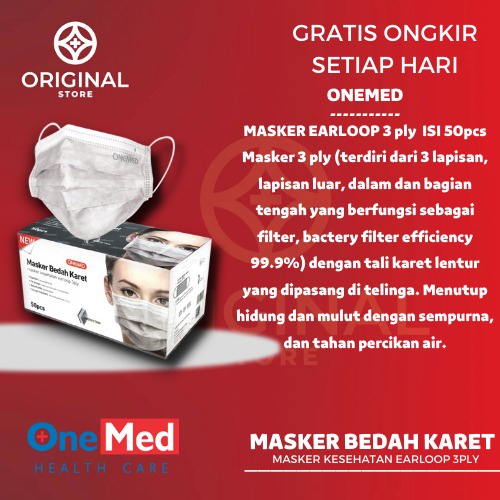 MASKER BEDAH KARET EARLOOP 3PLY ONEMED ISI 50PCS