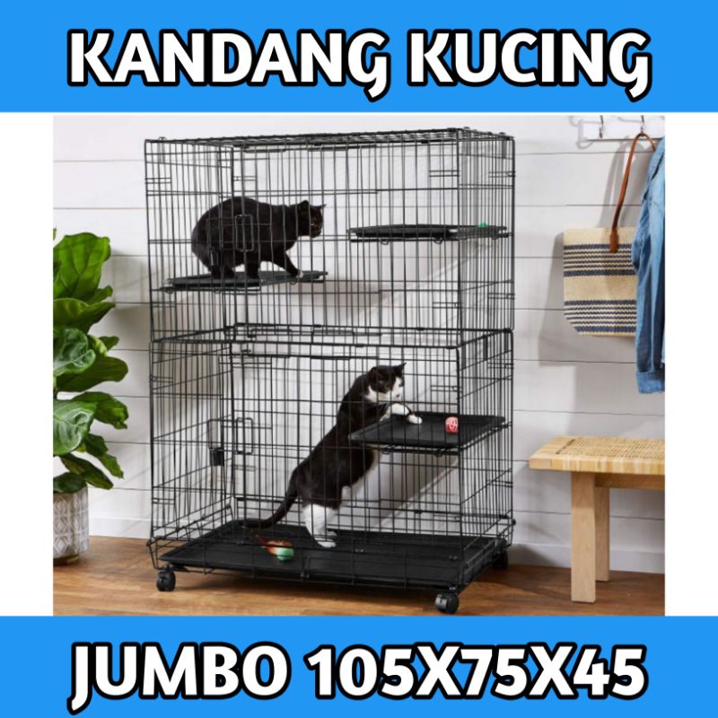 kandang Kucing kotak besi ada roda sangkar lantai 3 size big jumbo XXL ukuran 105x75x45