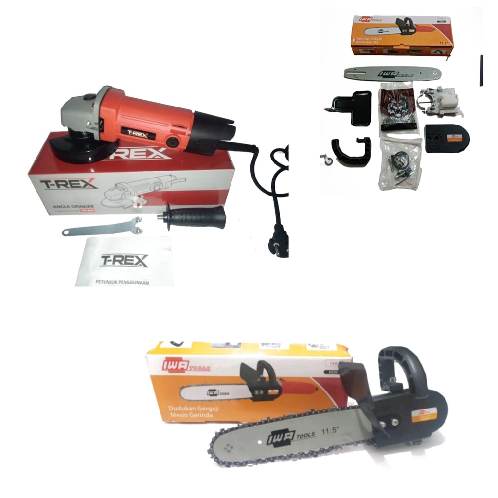 PAKET Chainsaw Mini Mesin Gerinda + Adapter Chainsaw Gergaji Potong Kayu / Mini Chain Saw 12&quot; / Gergaji Chain Saw TEBANG POHON RANTING