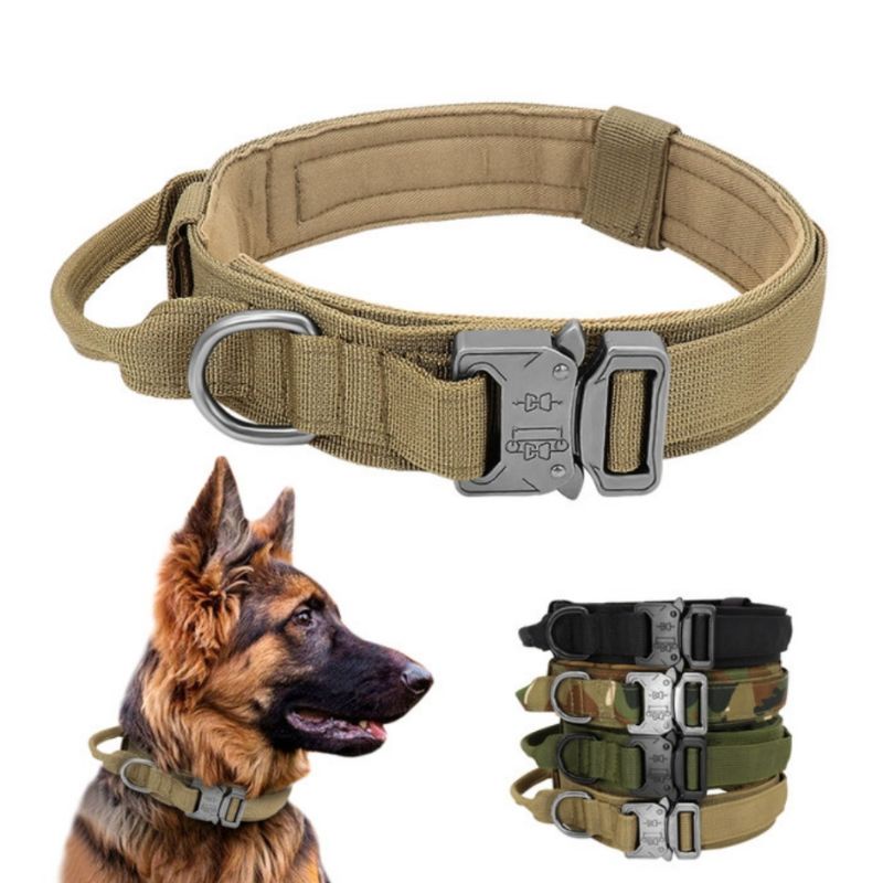 Dog Collar with Handle Safety Adjustable for Handling Taktis Militer Anjing Harness Kalung kerah Anj