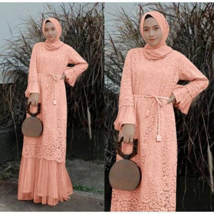 MURAH Dress Gamis Brukat S/M L XL XXL Jumbo Polos LARASATI Warna SALEM