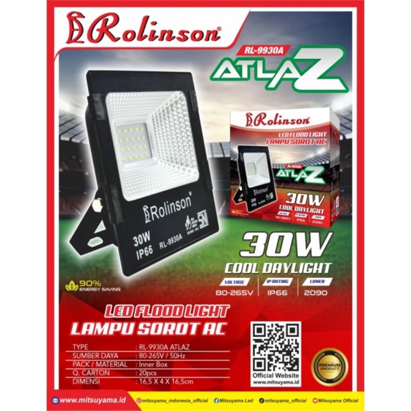 Unik Lampu Sorot LED AC 30 Watt Rolinson RL-9930A Atlaz Tembak LED Listrik Murah