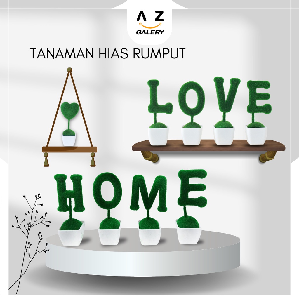 Tanaman Hias Plastik 1 Set Pot Hias Rumput Hijau Tulisan LOVE Tulisan HOME Pajangan Ornamen Dekorasi Ruangan Tanan Hias Pot Dekorasi Rumah Kantor Caffe Azgalery PBP100-101