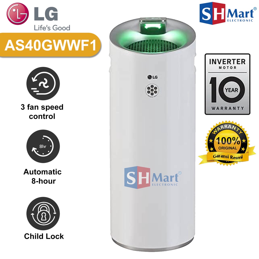 AIR PURIFIER LG PURICARE AS40GWWF1 BUNGLON AIR PURIFIER 32,8M² GARANSI RESMI