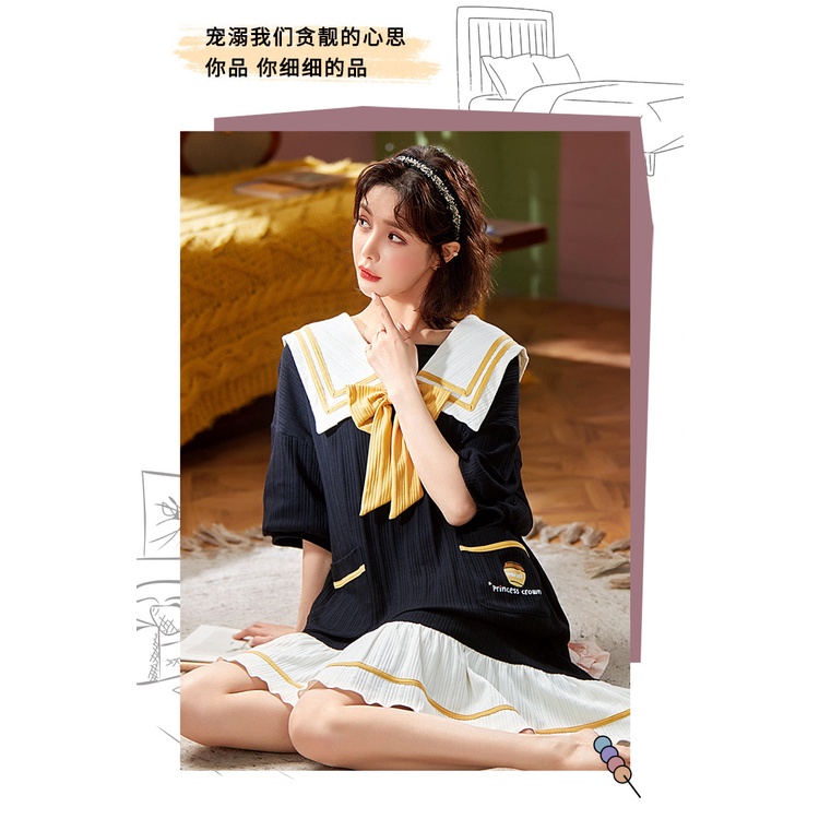 MR-06 dress piyama baju tidur sailor uniform wanita lengan pendek renda lolita putih import jepang