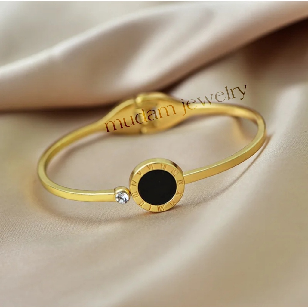 Gelang Bangle Angka Romawi Dengan Kristal Tersedia Warna Rose Gols, Gold dan Silver