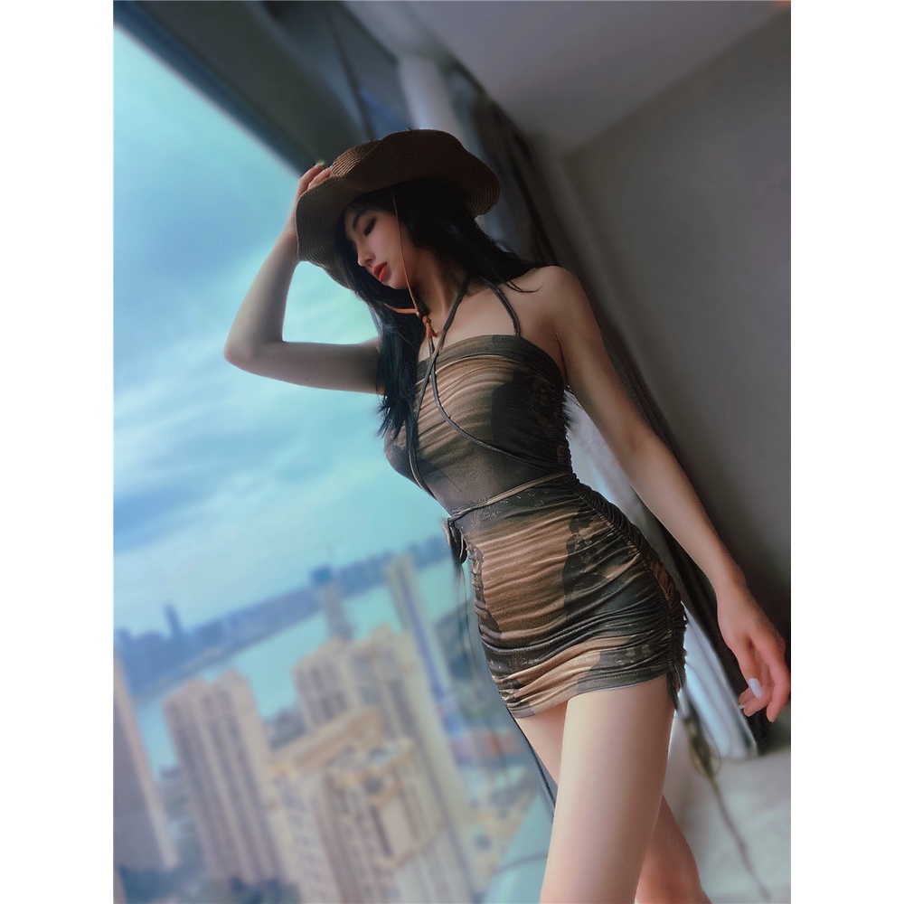 【AMY J】Bohemian Style Sexy Dress/Drawstring Ruched Side Bodycon Dress 7059