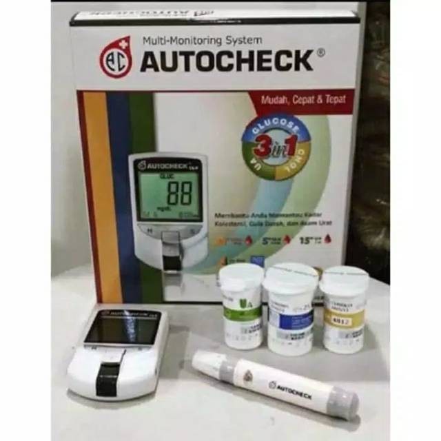 AUTOCHECK 3in1 Meter. ALAT Autocek Glucosa Uric Acid Cholesterol. AUTO CEK Gula Darah Asam Urat Kolestrol 3 in 1