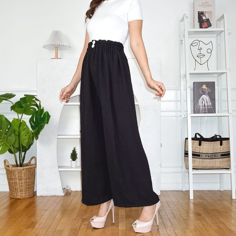 Button Pants Wanita / DOBBY PANTS 2 KANCING CELANA KULOT WANITA / Celana Panjang Wanita Korean Style Loose High Waist