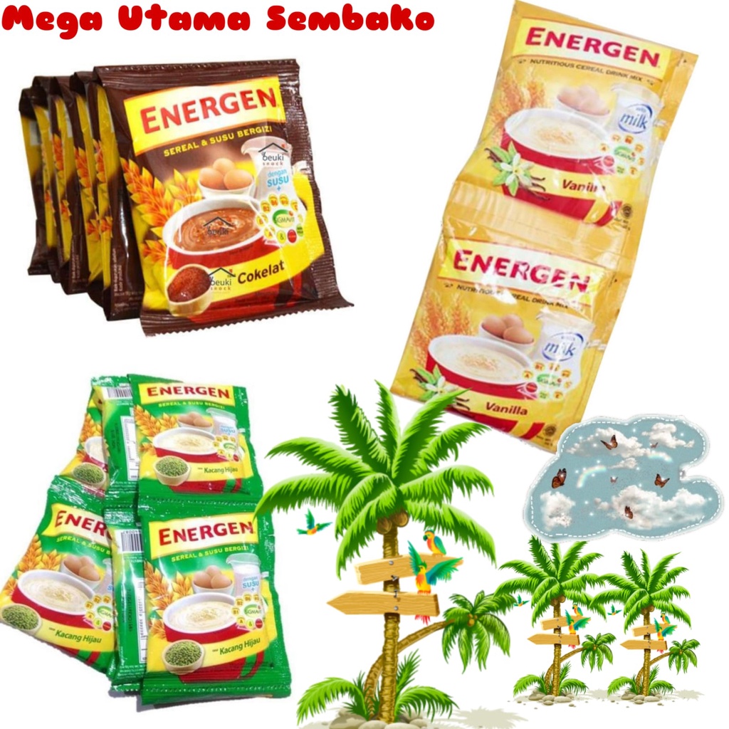 

energen sereal varian coklat, vanila dan kacang ijo per renceng