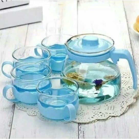 TEAPOT WARNA / TEKO SET CANGKIR KACA TEA POT GELAS