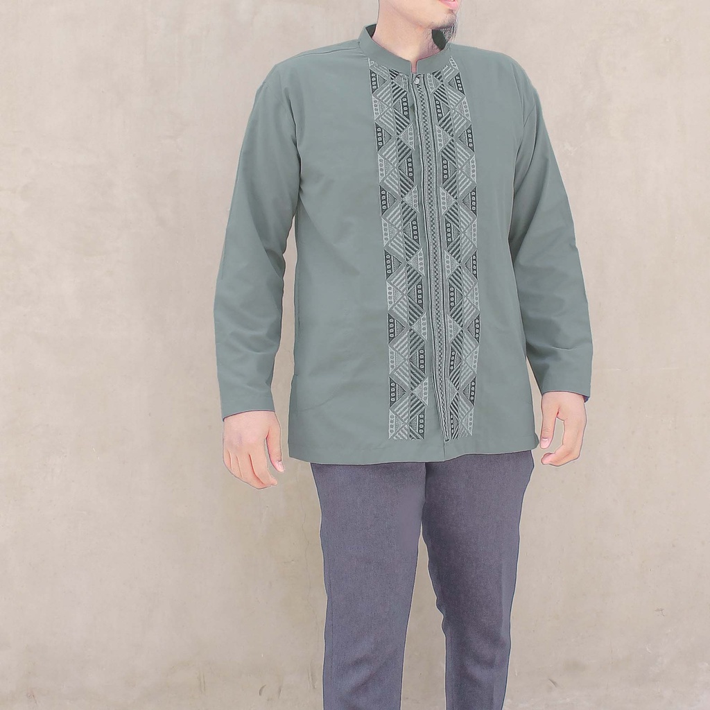 [JUMBO] Baju Koko Muslim KODE EJE Pria BIG SIZE Dewasa Lengan PANJANG warna bordir asli Grosir bahan katun ukuran jumbo