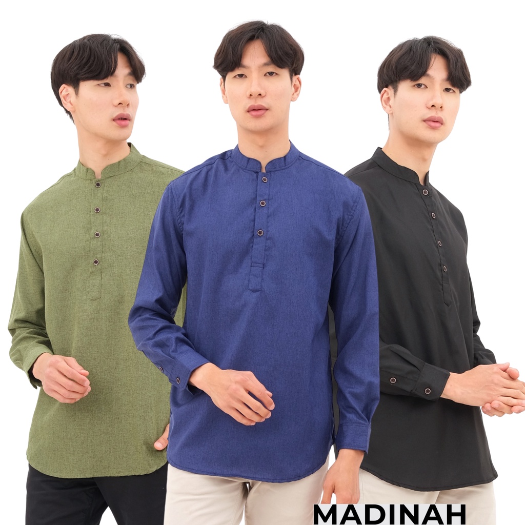 Baju Koko Muslim Pria Dewasa Lengan Panjang Kemeja Koko Pria Polos Katun Madinah