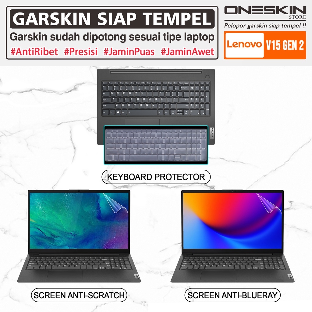 Garskin Sticker Laptop Pelindung Screen Keyboard Protector Lenovo V15 G2 ALC ITL Gen 2 Gambar Full Body Silikon Bening Glossy Doff Tpu Cooskin Blueray