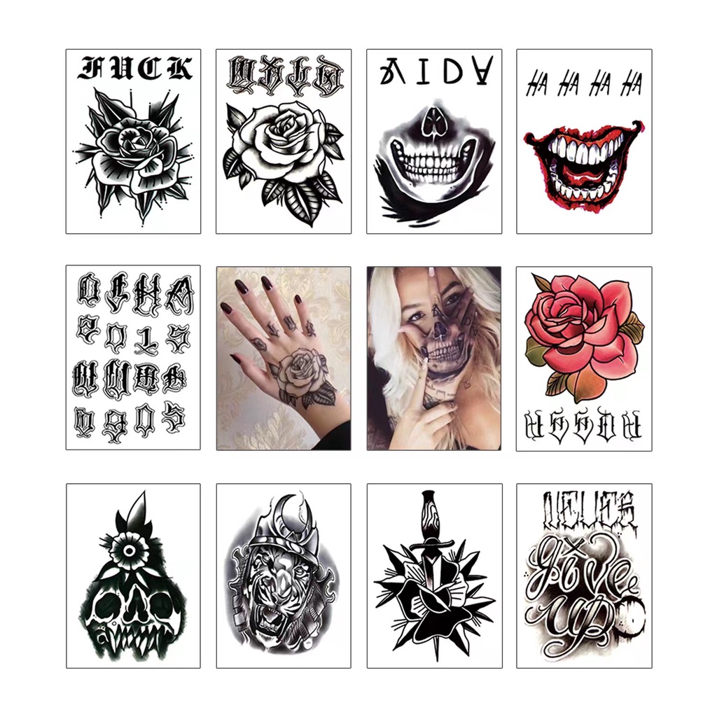 tato temporer ukuran tangan 8X11CM MODEL GS 1-40 temporary tattoo 1-7 hari tatoo fashion tatto joker tengkorak iblis bunga