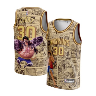 Jersey Stephen Curry GSW Warriors #30 CUSTOM COKLAT ANIME ONE PIECE LUFFY Swingman Bola Basket NBA Baju Kaos T-Shirt Tshirt Atasan Costum Kostum Chicago Bulls Classic