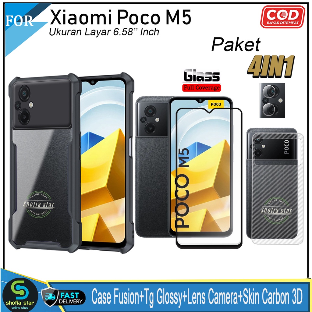 Paket 4in1 Case Xiaomi Poco M5 Poco M3 Poco F5 Poco X3/X3 Nfc Poco M4 Pro Poco X3 GT Poco X3 Pro Poco C40 Poco Softcase Fusion Shockproof Transparan Protect Casing